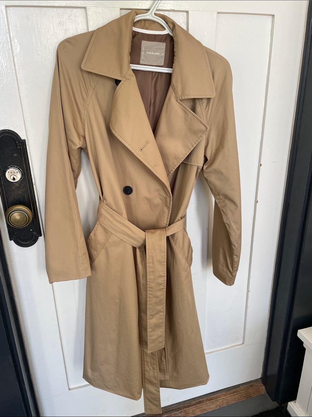 Everlane Tan Double-Breasted Trench Coat with Belt